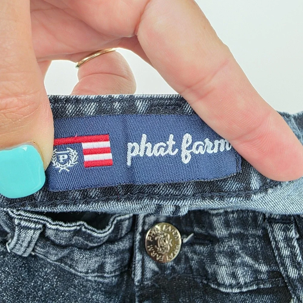 Phat Farm‎ Biker Denim Shorts Mens 30 Black Acid Wash Moto Stretch Streetwear